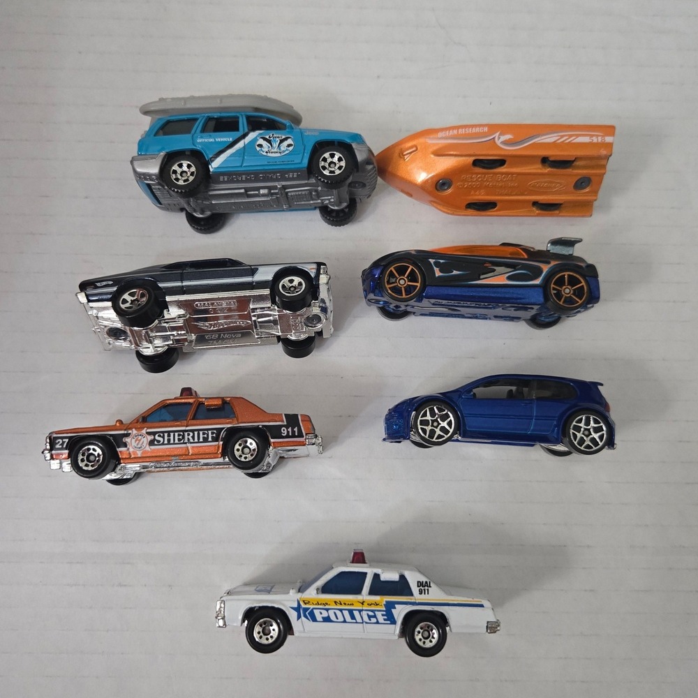 Vintage Matchbox Hot Wheels Police Sheriff Ford LTD Jeep Rescue Boat Lot of 7